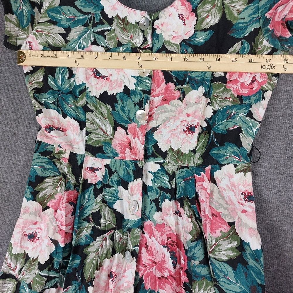 CAROL ANDERSON PETITES WOMENS VTG 90S BLACK FLORAL BELTED A LINE DRESS SZ 14P - Picture 5 of 15